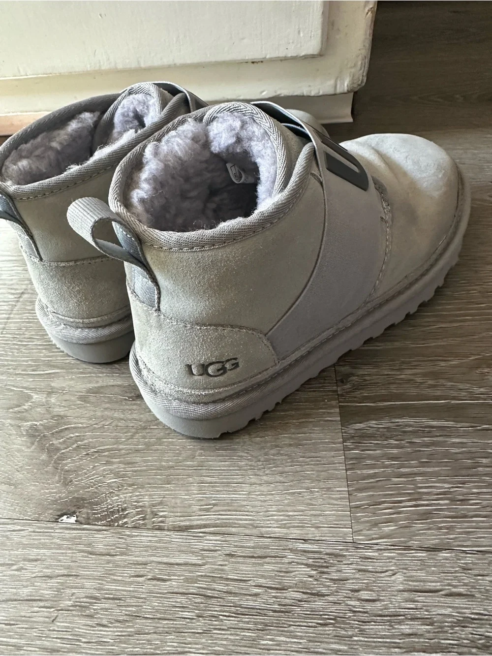 UGG Light Grey Suede Shearling Strap Boots